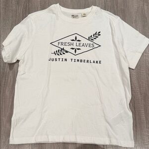 Timberland White Short Sleeve Tee with Black 'Fresh Leaves' Graphic